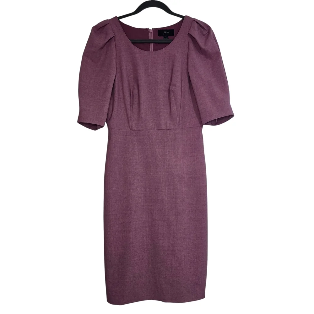 J. Crew Puff Sleeve Italian Wool Sheath Dress in Pink Office Ageless Classic